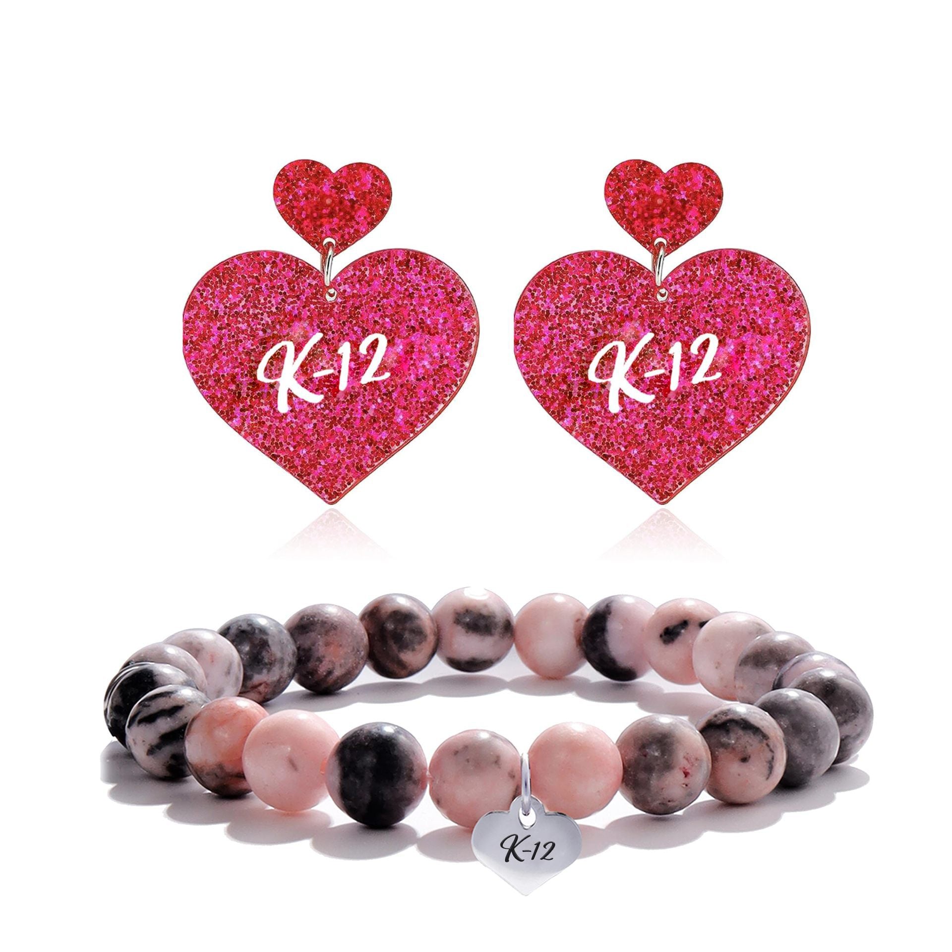 Wholesale New Music Festival Pink Zebra Natural Stone Peach Heart Bracelet